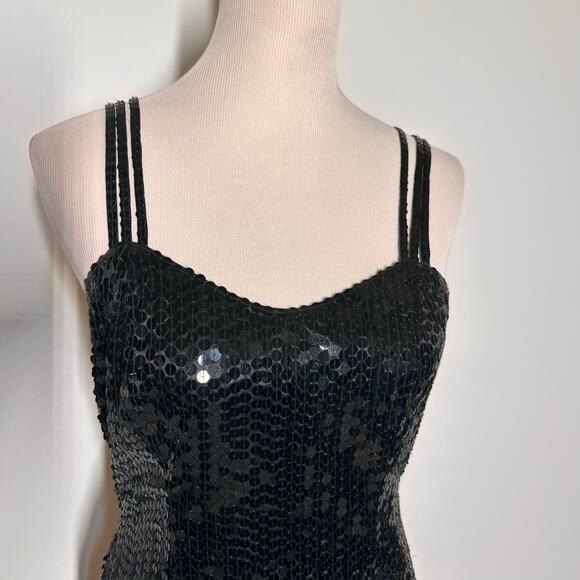 Lime Nite 80's Vintage Black Sequin 3 Spaghetti Straps Cocktail Party Dress Sz 8 - Picture 4 of 9